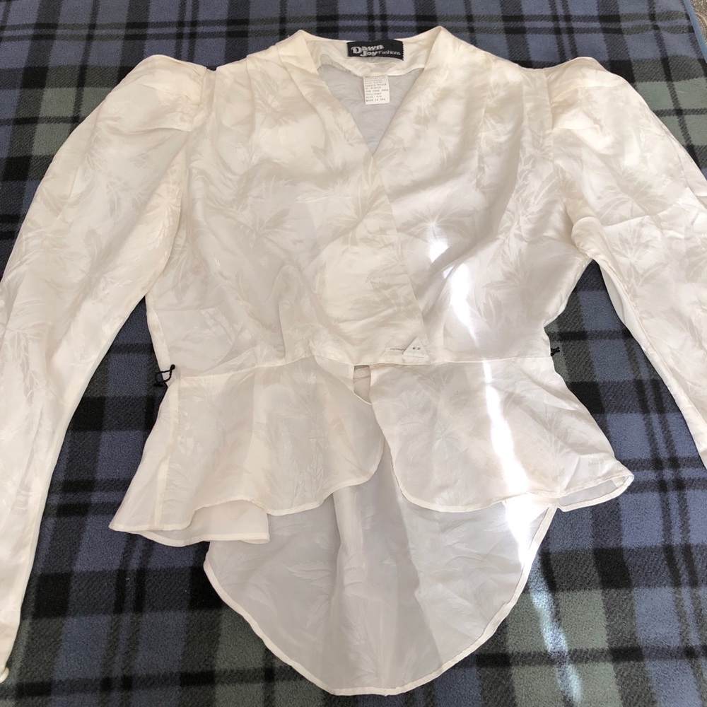 80’s Vintage Sexy Silky Ivory Puff Sleeve Blouse